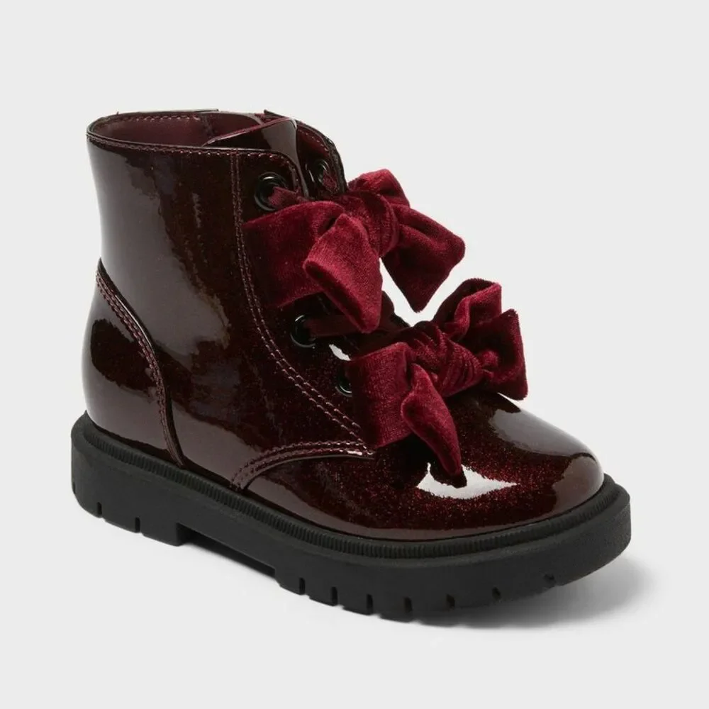Toddler Estes Shimmer Combat Boots - Cat & Jack Burgundy 9T